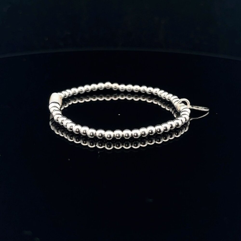 925 Sterling Silver Beaded Stretch Stacking Bracelet MOP Letter Initial T - Picture 6 of 6